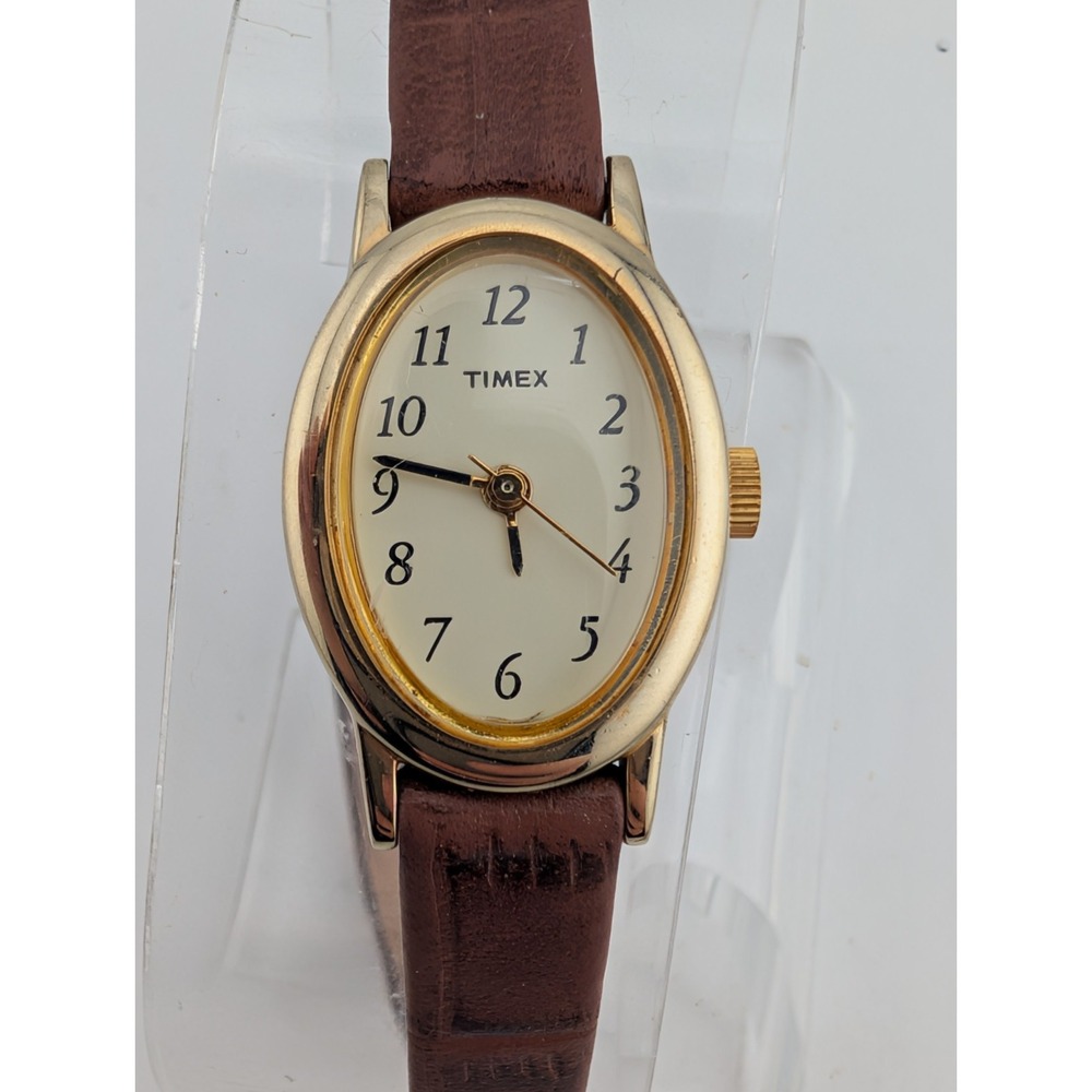 Timex Cavatina Women's Watch 18mm Gold Case Brown Leather Band- New Battery